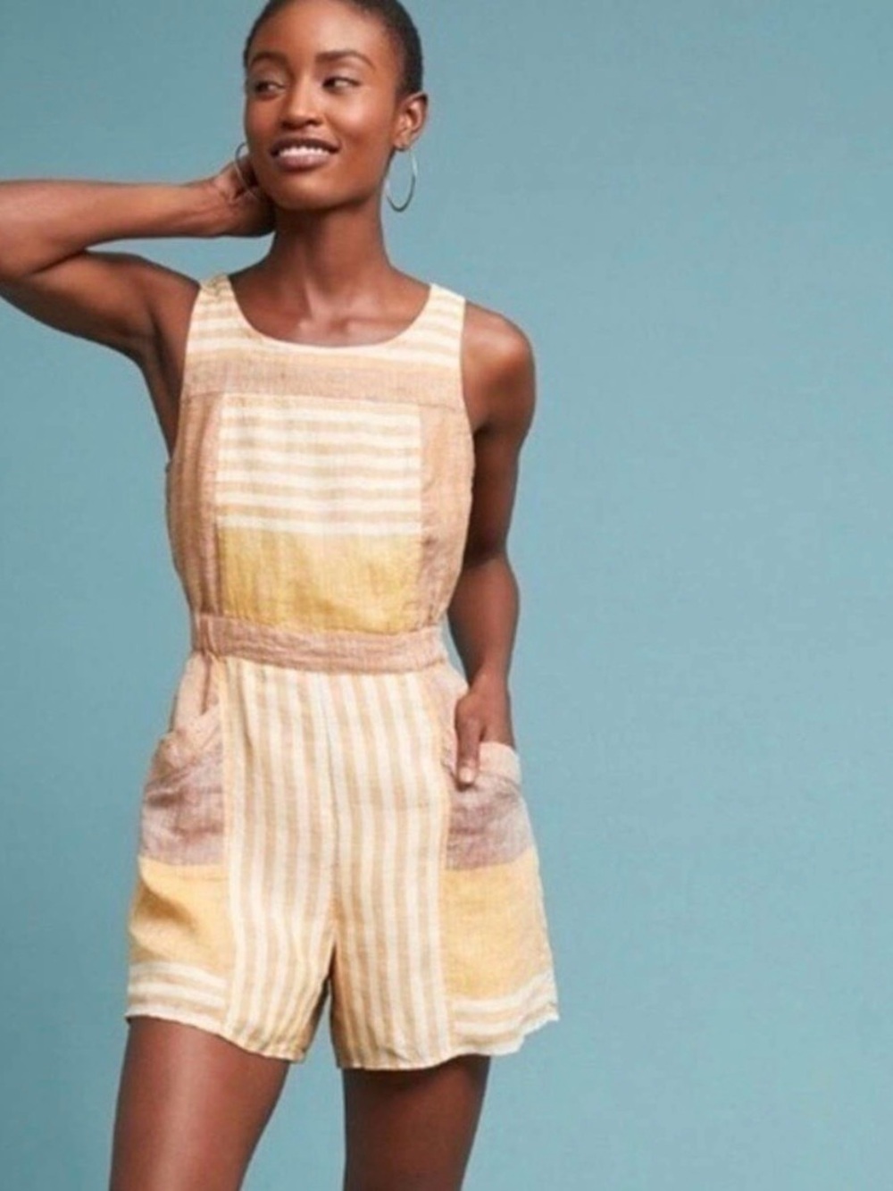 Anthropologie ett:twa Wesley Linen Stripe Sleeveless Romper